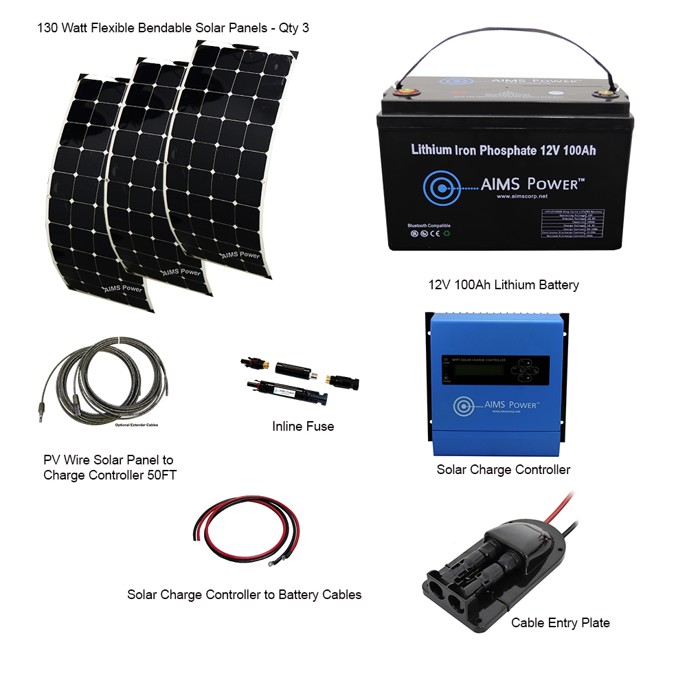 390 Watt Solar Kit W/12V Lithium Flexible Panels & Charge Controller – The Store
